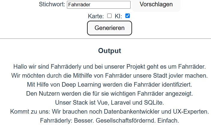 Screenshot of Münsterhack Pitch Generator